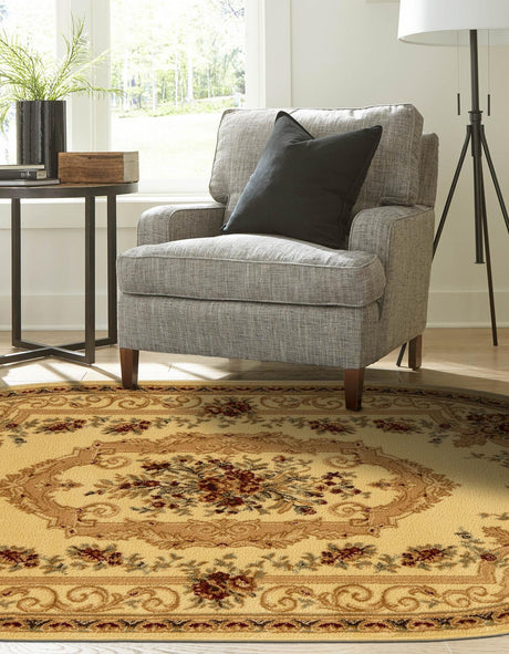 Cream 4' 1 x 6' 1 Versailles Oval Area Rug Classic Traditional Motif Indoor Carpet for Hallways, Dining Rooms, Bedrooms, Living Room, Office for Sale at Rug Engine