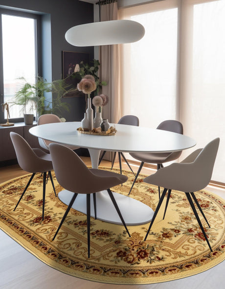 Cream 4' 1 x 6' 1 Versailles Oval Area Rug Classic Traditional Motif Indoor Carpet for Hallways, Dining Rooms, Bedrooms, Living Room, Office for Sale at Rug Engine