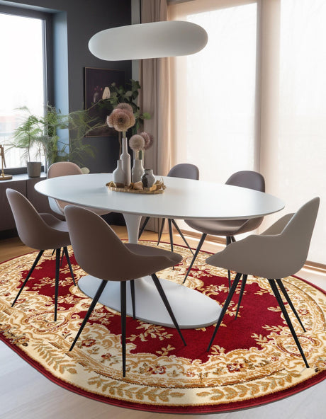 Red 4' 1 x 6' 1 Versailles Oval Area Rug Classic Traditional Motif Indoor Carpet for Hallways, Dining Rooms, Bedrooms, Living Room, Office for Sale at Rug Engine