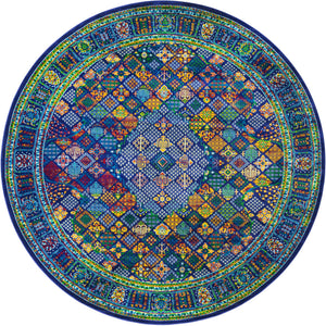 Navy Blue 10' x 10' Calypso Round Area Rug 100% Polypropylene With Cotton Backing Colorful Vivid Traditional Design Carpet for Living Office Dining Rooms for Sale at Rug Engine
