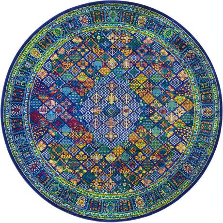 Navy Blue 10' x 10' Calypso Round Area Rug 100% Polypropylene With Cotton Backing Colorful Vivid Traditional Design Carpet for Living Office Dining Rooms for Sale at Rug Engine