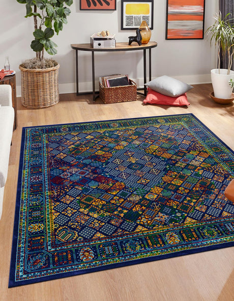 Navy Blue 10' x 10' Calypso Square Area Rug 100% Polypropylene With Cotton Backing Colorful Vivid Traditional Design Carpet for Living Office Dining Rooms for Sale at Rug Engine