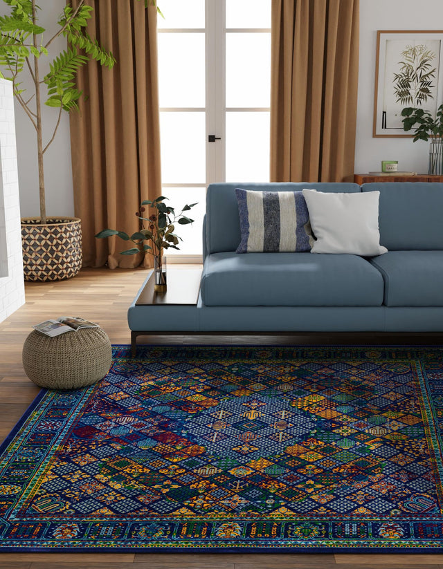 Navy Blue 10' x 10' Calypso Square Area Rug 100% Polypropylene With Cotton Backing Colorful Vivid Traditional Design Carpet for Living Office Dining Rooms for Sale at Rug Engine