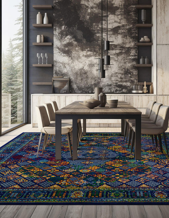 Navy Blue 10' x 10' Calypso Square Area Rug 100% Polypropylene With Cotton Backing Colorful Vivid Traditional Design Carpet for Living Office Dining Rooms for Sale at Rug Engine