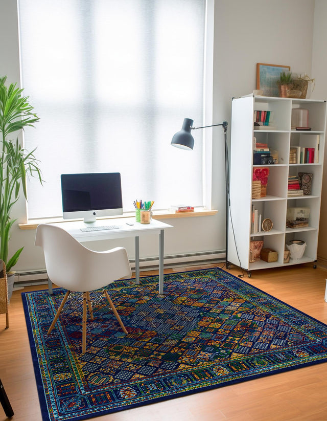 Navy Blue 10' x 10' Calypso Square Area Rug 100% Polypropylene With Cotton Backing Colorful Vivid Traditional Design Carpet for Living Office Dining Rooms for Sale at Rug Engine