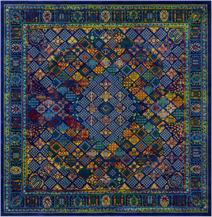 Navy Blue 10' x 10' Calypso Square Area Rug 100% Polypropylene With Cotton Backing Colorful Vivid Traditional Design Carpet for Living Office Dining Rooms for Sale at Rug Engine