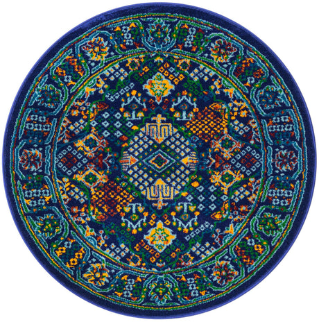 Navy Blue 3' 3 x 3' 3 Calypso Round Area Rug 100% Polypropylene With Cotton Backing Colorful Vivid Traditional Design Carpet for Living Office Dining Rooms for Sale at Rug Engine