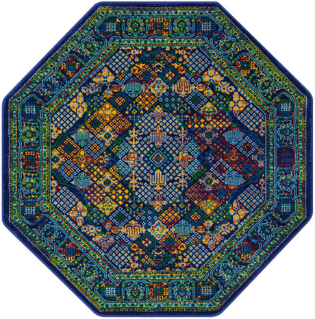 Navy Blue 5' 3 x 5' 3 Calypso Octagon Area Rug 100% Polypropylene With Cotton Backing Colorful Vivid Traditional Design Carpet for Living Office Dining Rooms for Sale at Rug Engine