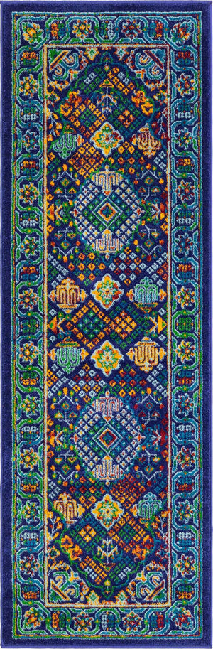 Navy Blue 2' x 5' 1 Calypso Runner Area Rug 100% Polypropylene With Cotton Backing Colorful Vivid Traditional Design Carpet for Living Office Dining Rooms for Sale at Rug Engine
