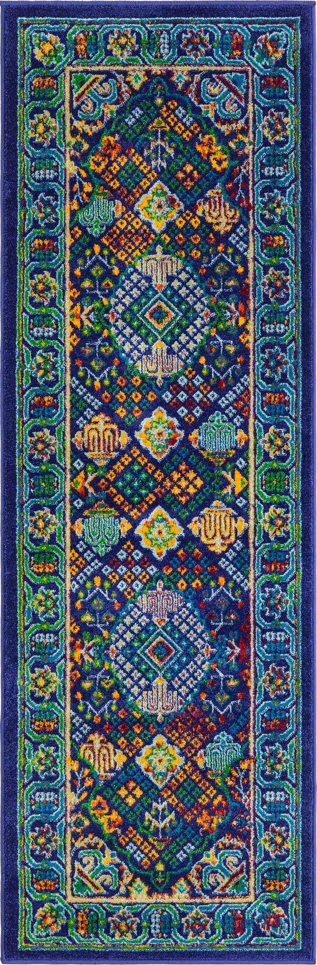 Navy Blue 2' x 5' 1 Calypso Runner Area Rug 100% Polypropylene With Cotton Backing Colorful Vivid Traditional Design Carpet for Living Office Dining Rooms for Sale at Rug Engine