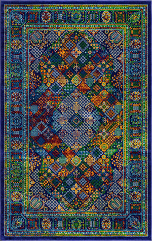 Navy Blue 6' 1 x 9' Calypso Rectangle Area Rug 100% Polypropylene With Cotton Backing Colorful Vivid Traditional Design Carpet for Living Office Dining Rooms for Sale at Rug Engine