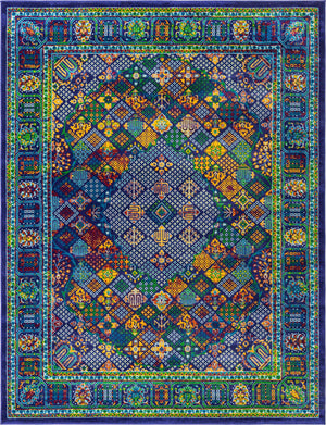 Navy Blue 7' 1 x 10' Calypso Rectangle Area Rug 100% Polypropylene With Cotton Backing Colorful Vivid Traditional Design Carpet for Living Office Dining Rooms for Sale at Rug Engine