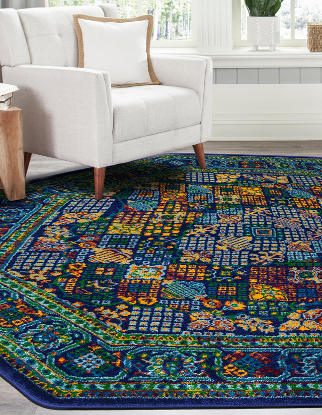 Navy Blue 7' 10 x 7' 10 Calypso Octagon Area Rug 100% Polypropylene With Cotton Backing Colorful Vivid Traditional Design Carpet for Living Office Dining Rooms for Sale at Rug Engine