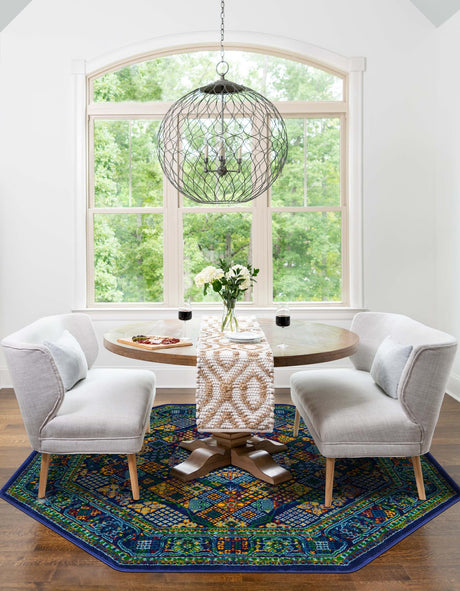 Navy Blue 5' 3 x 5' 3 Calypso Octagon Area Rug 100% Polypropylene With Cotton Backing Colorful Vivid Traditional Design Carpet for Living Office Dining Rooms for Sale at Rug Engine