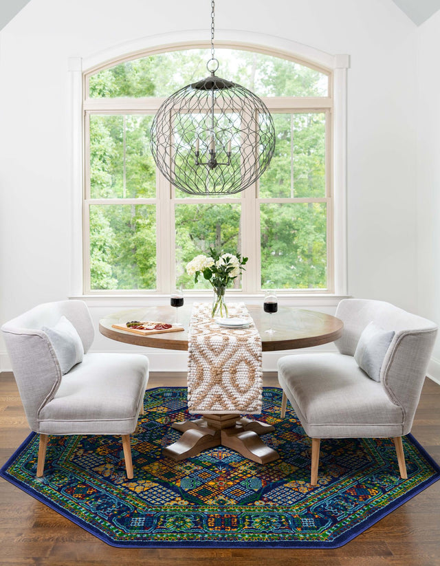 Navy Blue 7' 10 x 7' 10 Calypso Octagon Area Rug 100% Polypropylene With Cotton Backing Colorful Vivid Traditional Design Carpet for Living Office Dining Rooms for Sale at Rug Engine