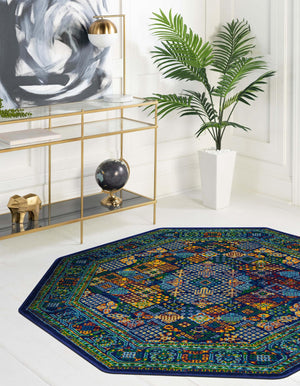 Navy Blue 5' 3 x 5' 3 Calypso Octagon Area Rug 100% Polypropylene With Cotton Backing Colorful Vivid Traditional Design Carpet for Living Office Dining Rooms for Sale at Rug Engine