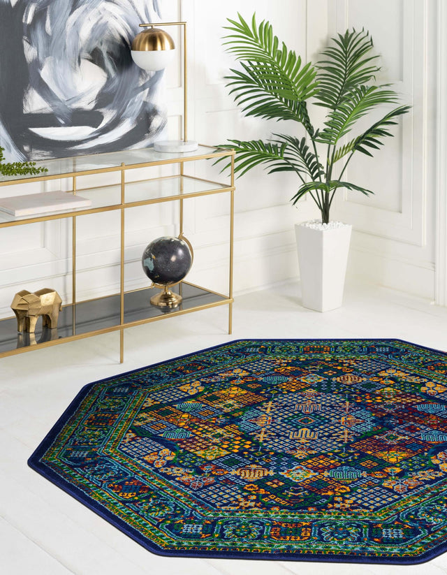 Navy Blue 5' 3 x 5' 3 Calypso Octagon Area Rug 100% Polypropylene With Cotton Backing Colorful Vivid Traditional Design Carpet for Living Office Dining Rooms for Sale at Rug Engine