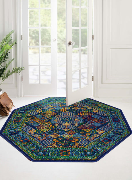 Navy Blue 7' 10 x 7' 10 Calypso Octagon Area Rug 100% Polypropylene With Cotton Backing Colorful Vivid Traditional Design Carpet for Living Office Dining Rooms for Sale at Rug Engine