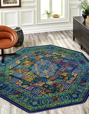 Navy Blue 7' 10 x 7' 10 Calypso Octagon Area Rug 100% Polypropylene With Cotton Backing Colorful Vivid Traditional Design Carpet for Living Office Dining Rooms for Sale at Rug Engine