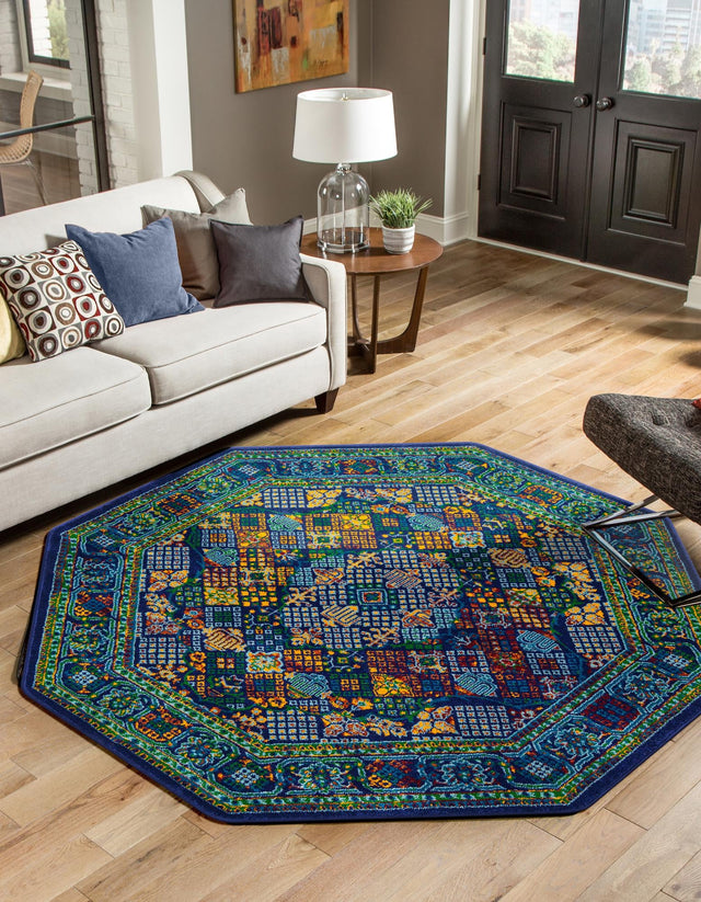 Navy Blue 5' 3 x 5' 3 Calypso Octagon Area Rug 100% Polypropylene With Cotton Backing Colorful Vivid Traditional Design Carpet for Living Office Dining Rooms for Sale at Rug Engine