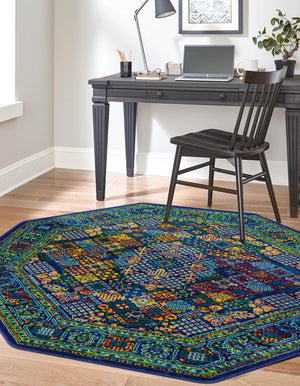 Navy Blue 5' 3 x 5' 3 Calypso Octagon Area Rug 100% Polypropylene With Cotton Backing Colorful Vivid Traditional Design Carpet for Living Office Dining Rooms for Sale at Rug Engine