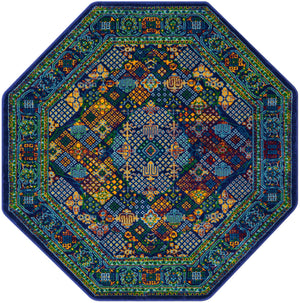 Navy Blue 7' 10 x 7' 10 Calypso Octagon Area Rug 100% Polypropylene With Cotton Backing Colorful Vivid Traditional Design Carpet for Living Office Dining Rooms for Sale at Rug Engine