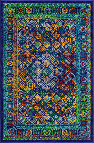 Navy Blue 2' x 8' Calypso Runner Area Rug 100% Polypropylene With Cotton Backing Colorful Vivid Traditional Design Carpet for Living Office Dining Rooms for Sale at Rug Engine