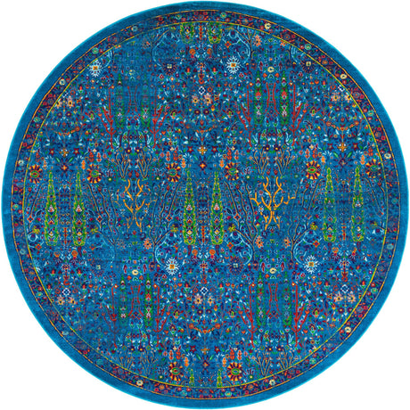 Navy Blue 10' x 10' Calypso Round Area Rug 100% Polypropylene With Cotton Backing Colorful Vivid Traditional Design Carpet for Living Office Dining Rooms for Sale at Rug Engine