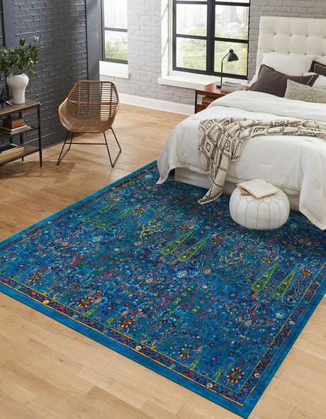 Navy Blue 10' x 10' Calypso Square Area Rug 100% Polypropylene With Cotton Backing Colorful Vivid Traditional Design Carpet for Living Office Dining Rooms for Sale at Rug Engine