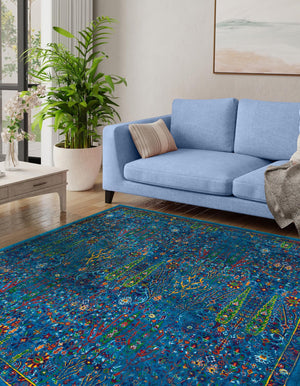 Navy Blue 10' x 10' Calypso Square Area Rug 100% Polypropylene With Cotton Backing Colorful Vivid Traditional Design Carpet for Living Office Dining Rooms for Sale at Rug Engine