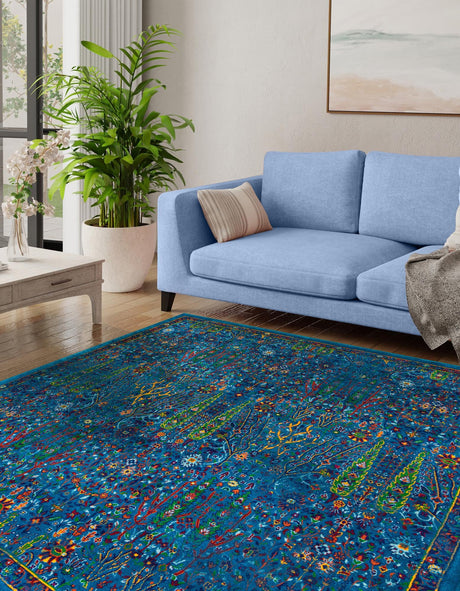 Navy Blue 10' x 10' Calypso Square Area Rug 100% Polypropylene With Cotton Backing Colorful Vivid Traditional Design Carpet for Living Office Dining Rooms for Sale at Rug Engine