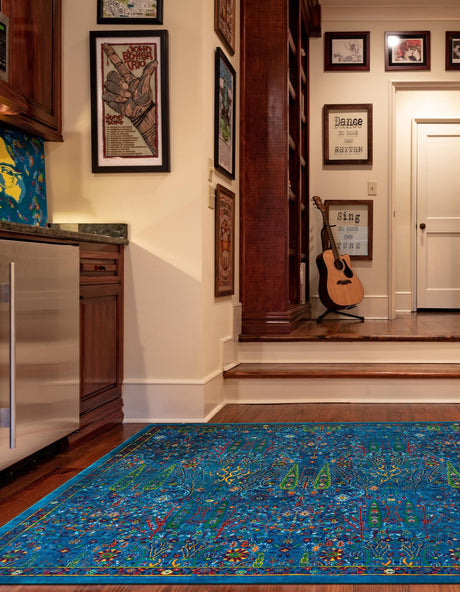 Navy Blue 10' x 10' Calypso Square Area Rug 100% Polypropylene With Cotton Backing Colorful Vivid Traditional Design Carpet for Living Office Dining Rooms for Sale at Rug Engine