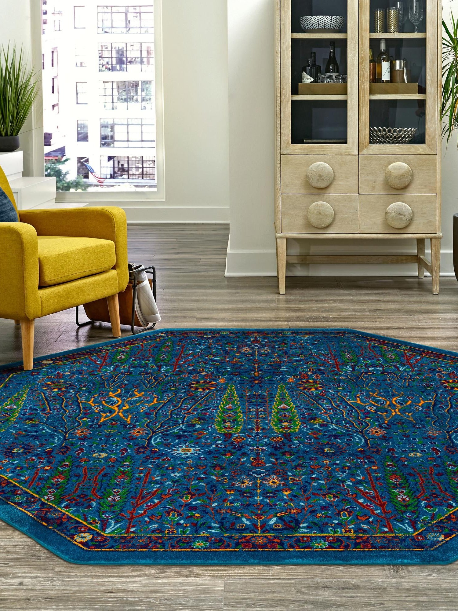 Navy Blue 7' 10 x 7' 10 Calypso Octagon Area Rug 100% Polypropylene With Cotton Backing Colorful Vivid Traditional Design Carpet for Living Office Dining Rooms for Sale at Rug Engine