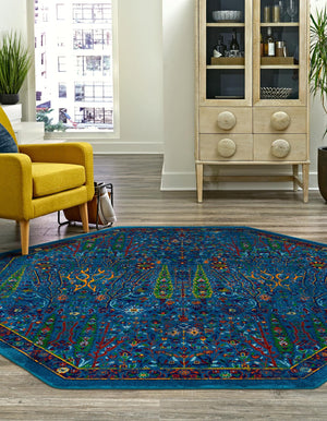 Navy Blue 7' 10 x 7' 10 Calypso Octagon Area Rug 100% Polypropylene With Cotton Backing Colorful Vivid Traditional Design Carpet for Living Office Dining Rooms for Sale at Rug Engine