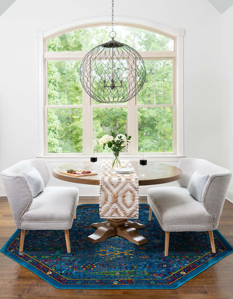 Navy Blue 7' 10 x 7' 10 Calypso Octagon Area Rug 100% Polypropylene With Cotton Backing Colorful Vivid Traditional Design Carpet for Living Office Dining Rooms for Sale at Rug Engine