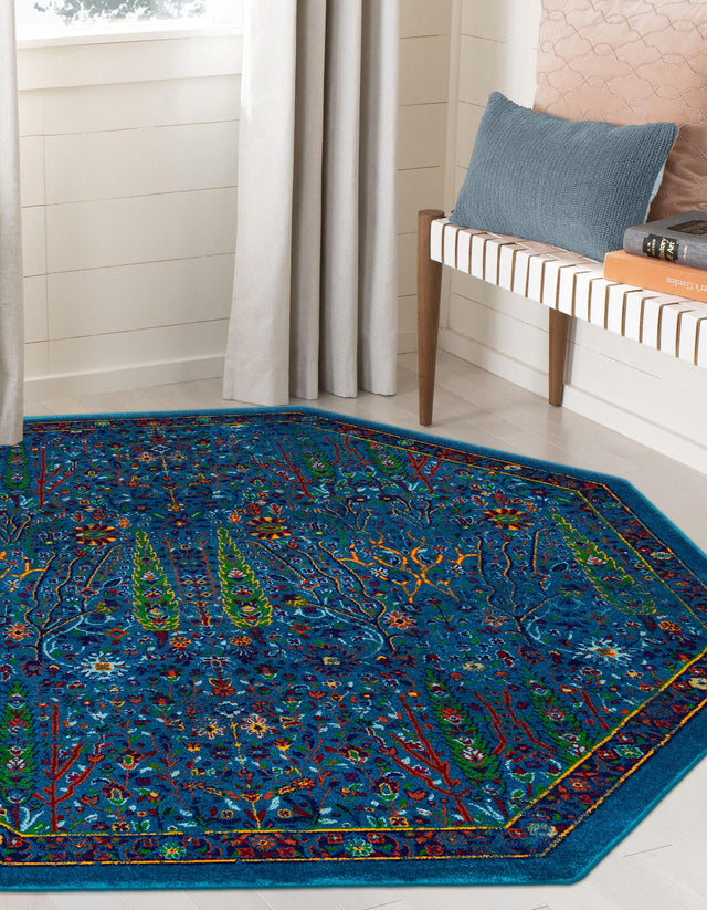 Navy Blue 5' 3 x 5' 3 Calypso Octagon Area Rug 100% Polypropylene With Cotton Backing Colorful Vivid Traditional Design Carpet for Living Office Dining Rooms for Sale at Rug Engine