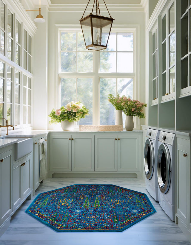 Navy Blue 5' 3 x 5' 3 Calypso Octagon Area Rug 100% Polypropylene With Cotton Backing Colorful Vivid Traditional Design Carpet for Living Office Dining Rooms for Sale at Rug Engine