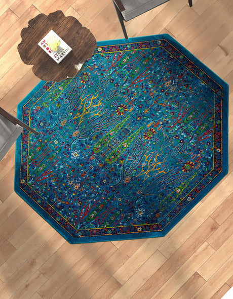 Navy Blue 7' 10 x 7' 10 Calypso Octagon Area Rug 100% Polypropylene With Cotton Backing Colorful Vivid Traditional Design Carpet for Living Office Dining Rooms for Sale at Rug Engine