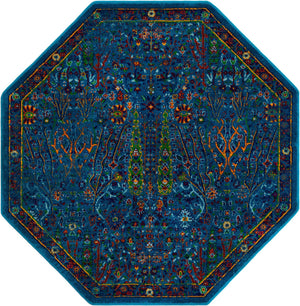 Navy Blue 5' 3 x 5' 3 Calypso Octagon Area Rug 100% Polypropylene With Cotton Backing Colorful Vivid Traditional Design Carpet for Living Office Dining Rooms for Sale at Rug Engine