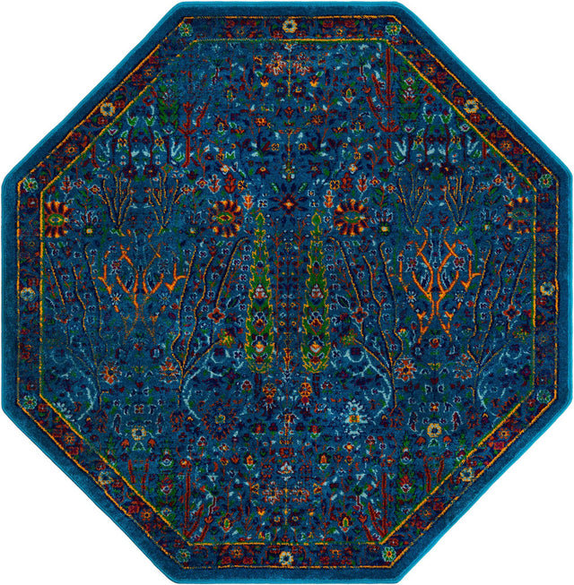 Navy Blue 5' 3 x 5' 3 Calypso Octagon Area Rug 100% Polypropylene With Cotton Backing Colorful Vivid Traditional Design Carpet for Living Office Dining Rooms for Sale at Rug Engine