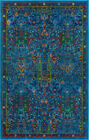Navy Blue 6' 1 x 9' Calypso Rectangle Area Rug 100% Polypropylene With Cotton Backing Colorful Vivid Traditional Design Carpet for Living Office Dining Rooms for Sale at Rug Engine