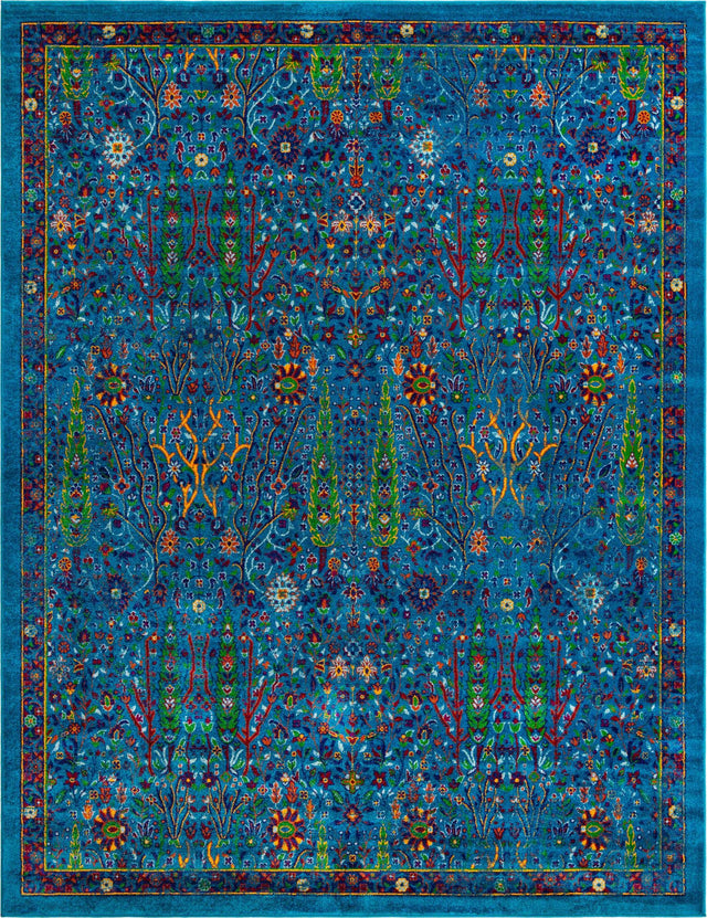 Navy Blue 7' 1 x 10' Calypso Rectangle Area Rug 100% Polypropylene With Cotton Backing Colorful Vivid Traditional Design Carpet for Living Office Dining Rooms for Sale at Rug Engine