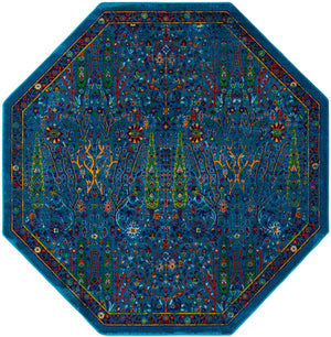 Navy Blue 7' 10 x 7' 10 Calypso Octagon Area Rug 100% Polypropylene With Cotton Backing Colorful Vivid Traditional Design Carpet for Living Office Dining Rooms for Sale at Rug Engine