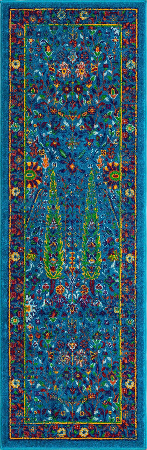 Navy Blue 2' x 8' Calypso Runner Area Rug 100% Polypropylene With Cotton Backing Colorful Vivid Traditional Design Carpet for Living Office Dining Rooms for Sale at Rug Engine