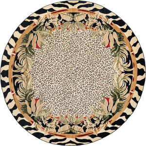 Cream 10' x 10' Wildlife Round Area Rug Animal Print Safari Jungle Inspired Carpet for Unique Modern Interior Design for Sale at Rug Engine