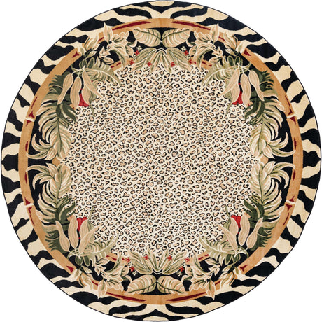 Cream 10' x 10' Wildlife Round Area Rug Animal Print Safari Jungle Inspired Carpet for Unique Modern Interior Design for Sale at Rug Engine