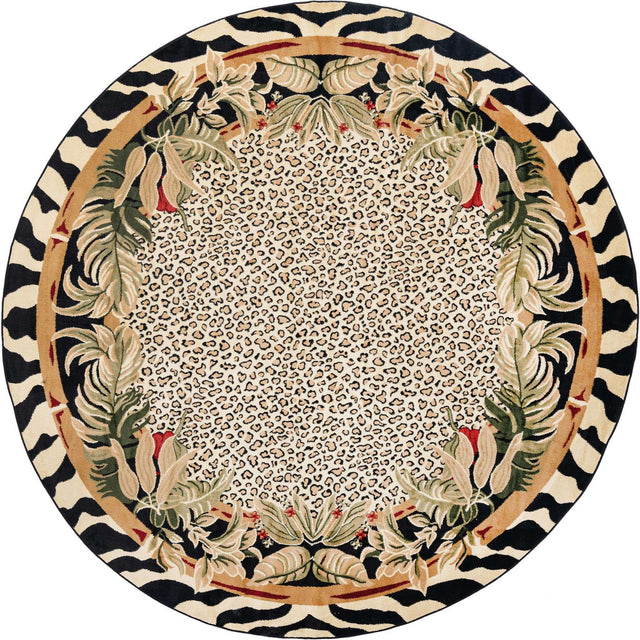 Cream 10' x 10' Wildlife Round Area Rug Animal Print Safari Jungle Inspired Carpet for Unique Modern Interior Design for Sale at Rug Engine