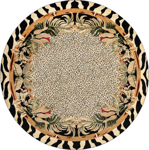 Cream 13' 1 x 13' 1 Wildlife Round Area Rug Animal Print Safari Jungle Inspired Carpet for Unique Modern Interior Design for Sale at Rug Engine