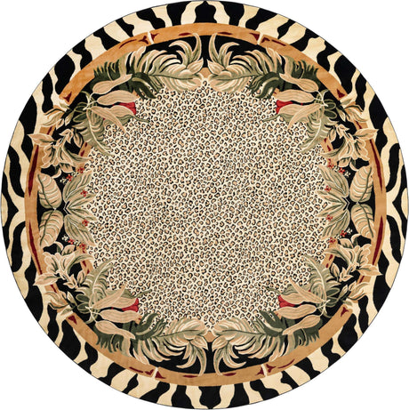Cream 13' 1 x 13' 1 Wildlife Round Area Rug Animal Print Safari Jungle Inspired Carpet for Unique Modern Interior Design for Sale at Rug Engine