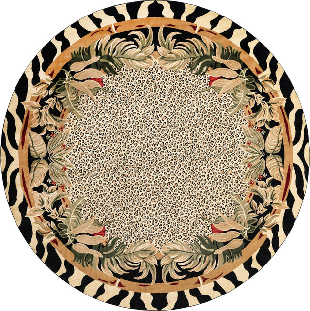 Cream 13' 1 x 13' 1 Wildlife Round Area Rug Animal Print Safari Jungle Inspired Carpet for Unique Modern Interior Design for Sale at Rug Engine